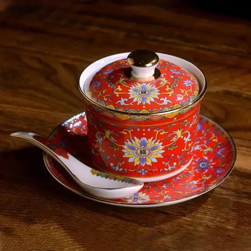 Emaljröd Keramisk Middagsservis Tallrikar och Fat Kinesiska Vintage Tallrikar och Skålar Hushålls Porslin Matsal Serveringsbricka