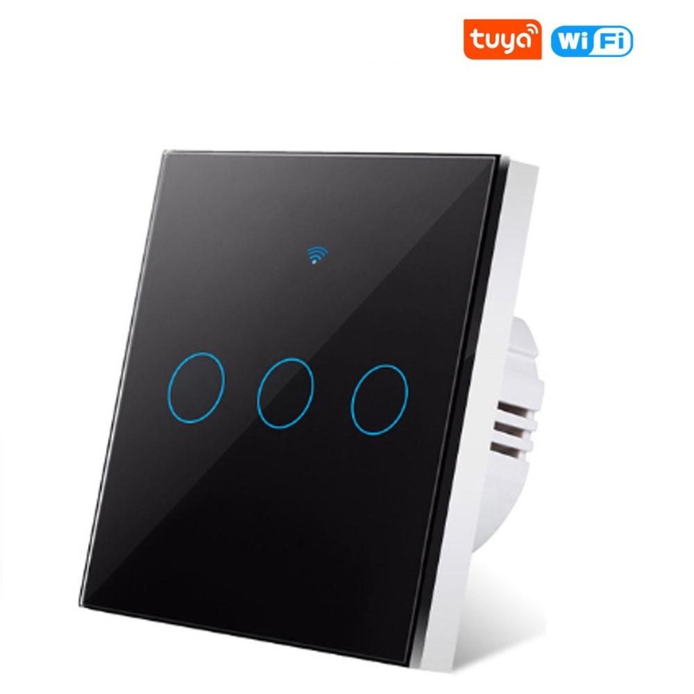 WiFi EU Light Wall Touch Switch 220V No Need Neutral Wire Tuya Smart Life Work with Alexa Google Home 1/2/3Gang