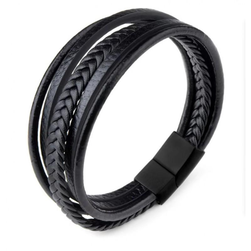 Mens Leather Woven Bracelet With Magnetic Clasp Zinc Alloy Geometric Design Adjustable 19-23cm Fashion Accessory 19 cm