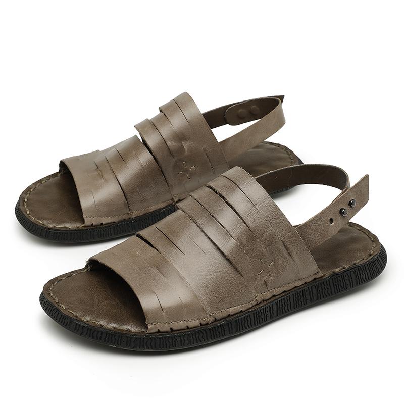 Handmade Vintage Weave Summer Men Sandal Buckle Strap Gladiator Cowhide Genuine Leather Shoes Outside Flat Mens Roman Sandals