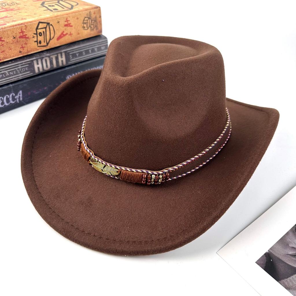 Tibetan top hat retro ethnic style metal feather western cowboy hat men's jazz hat women's felt hat
