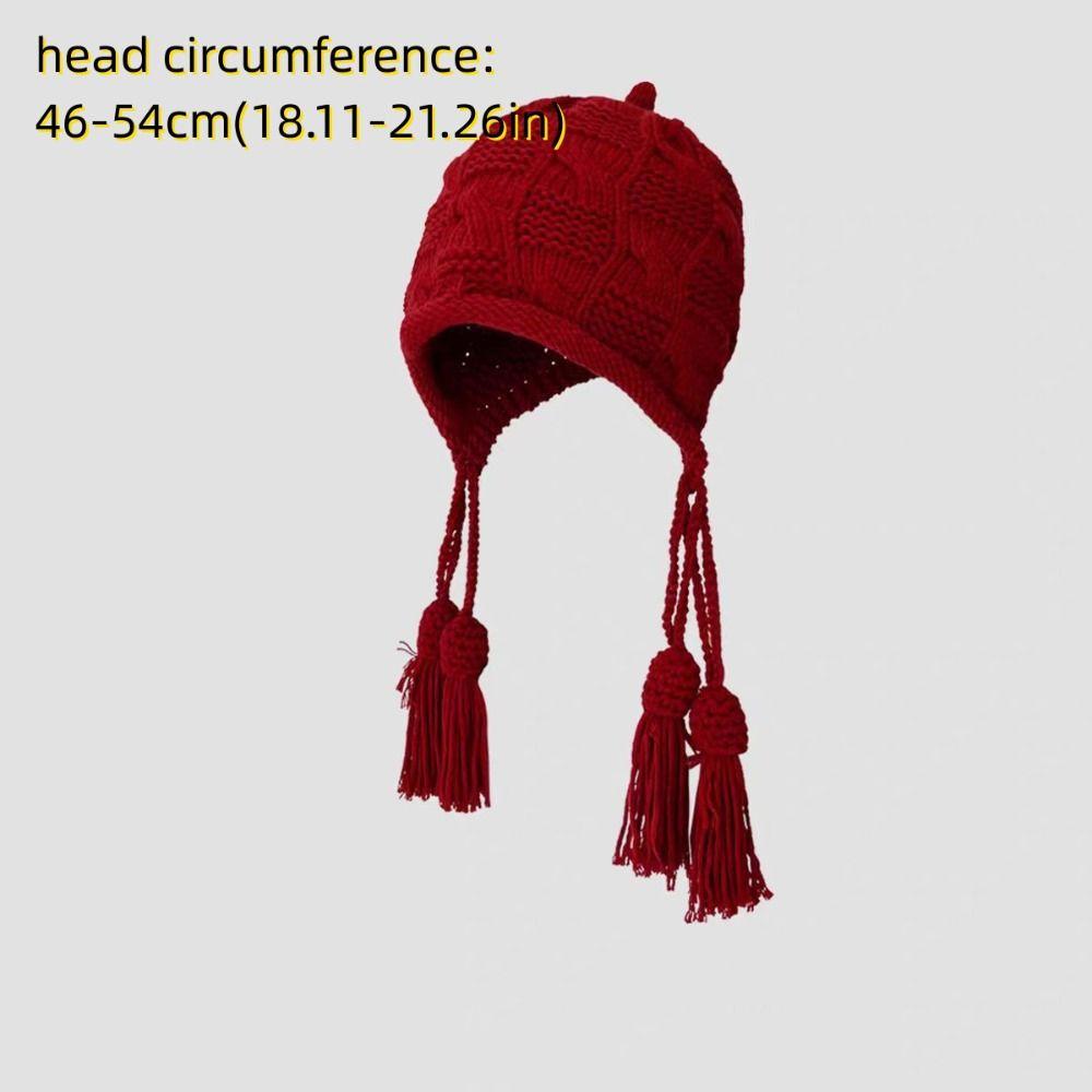 Windproof Knitted Wool Hat Tassel Warm Headgear Fashion Ear Protection Cap  Winter