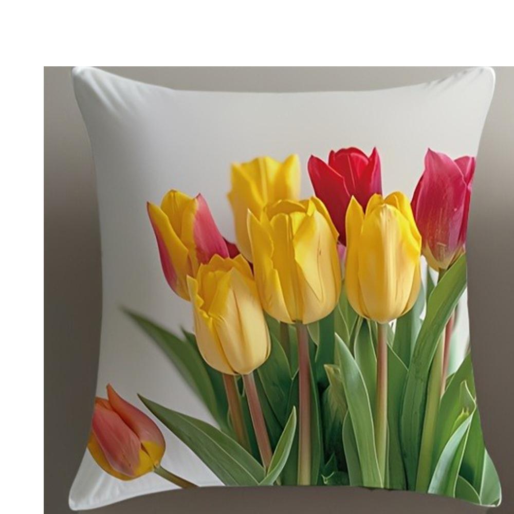 Vibrant Tulip Garden PillowcasesLiving Room Sofa Cushion Cover, Soft and Comfortable, Bedroom Room Decoration