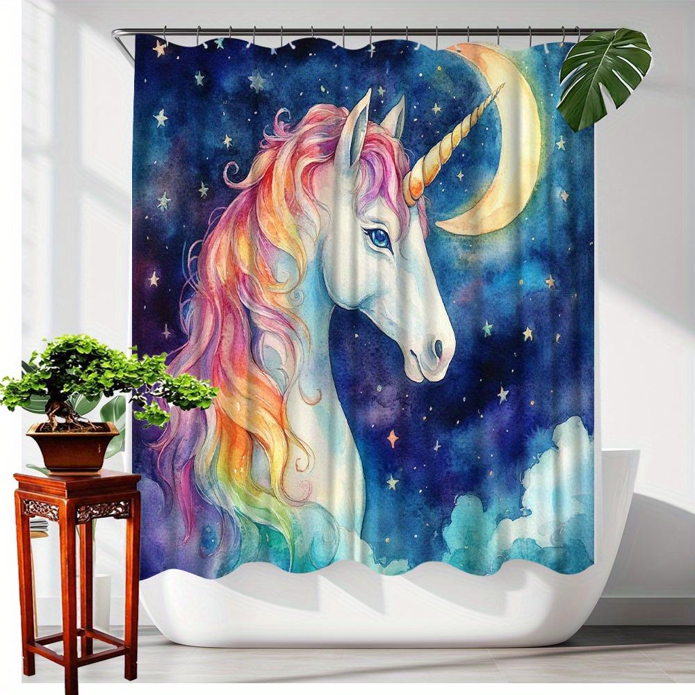 Enchanting Unicorn Shower Curtain - Waterproof, Mildew-Resistant with Magical Rainbow Mane Design for Dreamy Bathroom Decor
