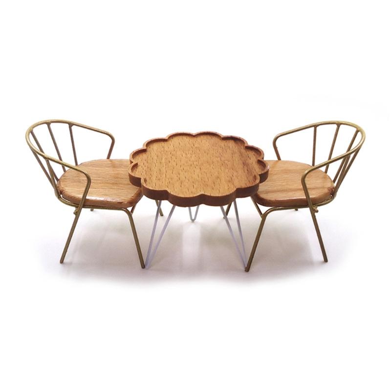 1/12 Scale Miniature Coffee Table Chair Set Scene Decoration Furniture Doll House Accessories Leisure Setting Props
