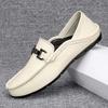 Quality Beige Men's Leather Casual Shoes Big Size 47 Fashion Buckle Loafers Man Moccasins Comfortable Flat Driving Shoes For Man