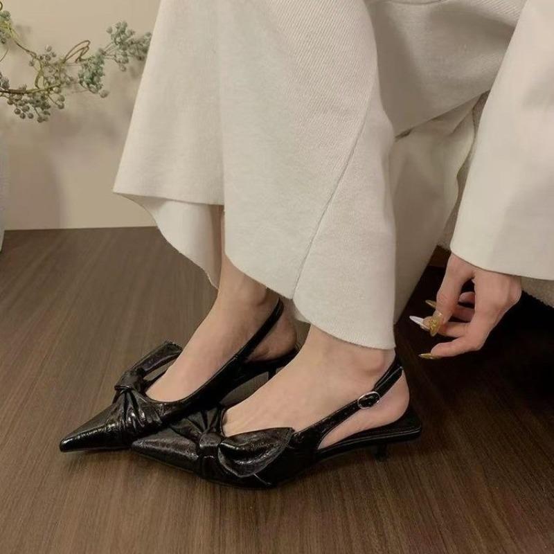 Fashion Women's Shoes Summer Street Style Butterfly-knot Pumps Sexy Pointed Toe Stilettos Woman Shoes Elegant Slingbacks Sandalias Mujer