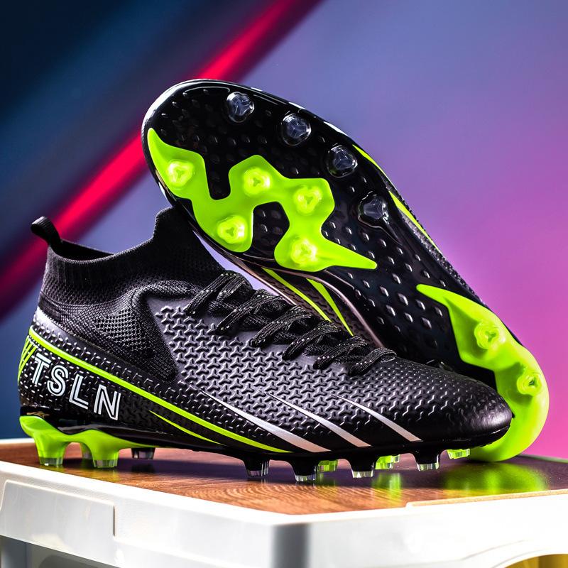 High Top 2025 Fly-woven Football Shoes Tf Broken Nails Artificial Turf AG Long Nails Men's and Women's Grass Training Shoes
