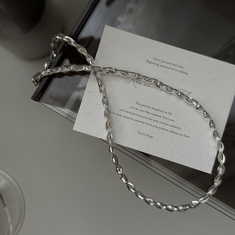 S925 Sterling Silver Niche Design Hand-Woven Snake Bone Chain Korean Style Fashion Texture Necklace Collarbone Chain