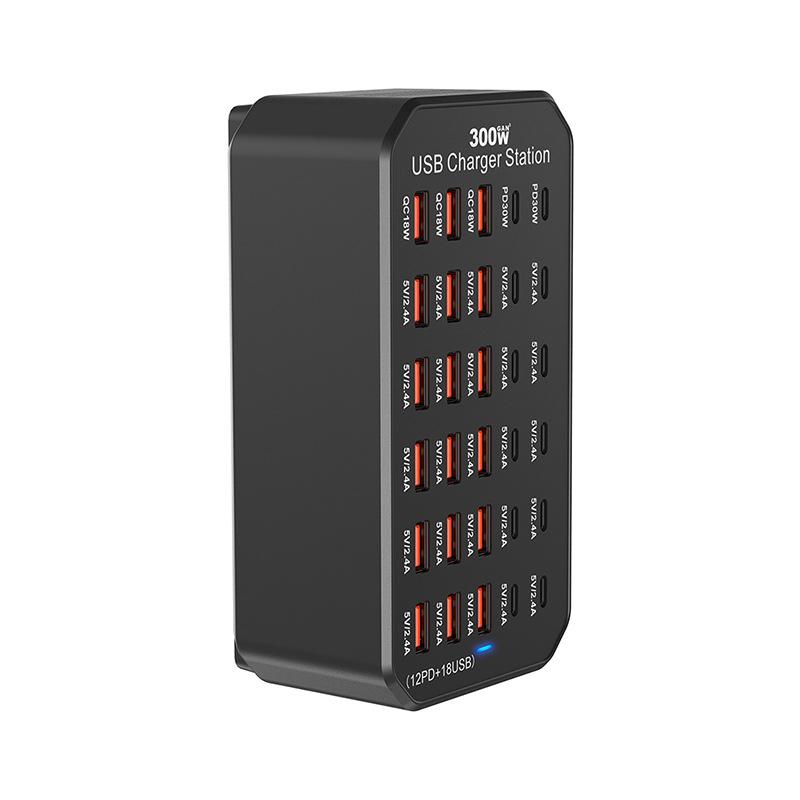 30-Port 300W USB Multifunction Charger for Apple, Huawei Tablets & Phones - PD Fast Charging Desktop Station
