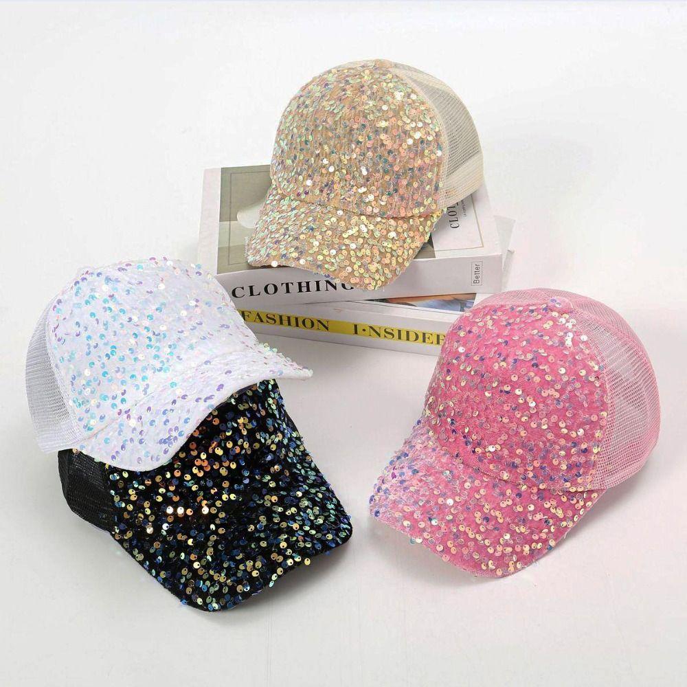 Shiny Sequins Baseball Cap Adjustable Mesh Snapback Caps Korean Glitter Peaked Cap Decorated