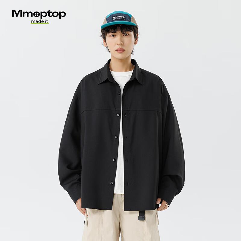 MMOPTOP Japanese-Style Long-Sleeve Shirt Workwear Jacket for Men, Spring And Autumn Style, High-End Feel, Loose Casual Shirt, 6257 Black 2XL