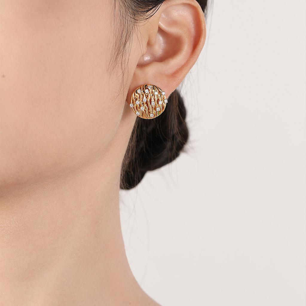 Korean wind broken diamond texture stud earrings women's round gold design earrings niche high-end versatile eye-catching earrings
