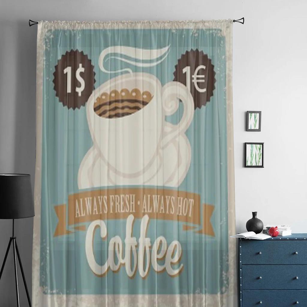 Kávový šálek Retro styl Tylové Průsvitné Závěsy do Obývacího Pokoje Pokoj Ložnice Kuchyně Dekorace Voálové Organzové Závěsy