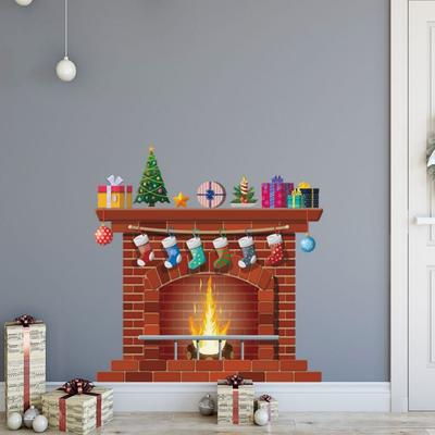 Wall Stickers Christmas Fireplace Living Room Bedroom Window Glass