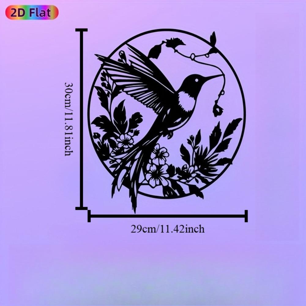 Vintage Metal Hummingbird Wall Sculpture Floral Iron Garden Art Outdoor Indoor Statue Weather Resistant Bird Flower Mural Fence Decor Nature Theme