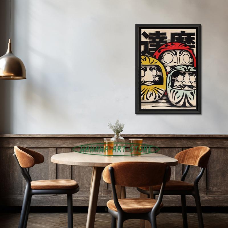 Japanese Vintage Art Food Cultural Lucky Cat Poster Canvas Prints Daruma Retro Daruma Dolls Wall Art Decor Home Room Shop Decor