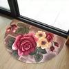Retro 3D Rose Semi-Circle Floor Mat Entrance Entrance Welcome Door Mat Soft Non-Slip Bedroom Carpet Home Decoration