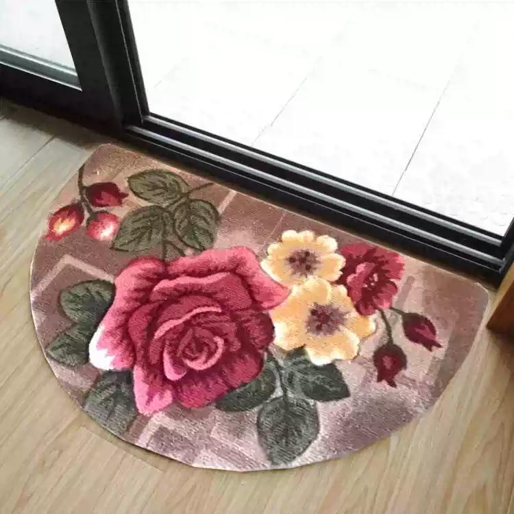 Retro 3D Rose Semi-Circle Floor Mat Entrance Entrance Welcome Door Mat Soft Non-Slip Bedroom Carpet Home Decoration