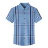Blue New Men's Short-sleeved Plaid Shirt Fashion Casual Urban Youth Casual Fit Short-sleeved Shirt for Men