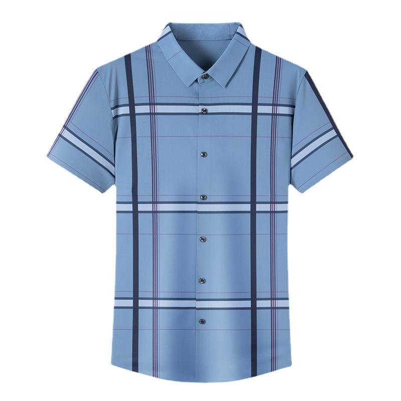 Blue New Men's Short-sleeved Plaid Shirt Fashion Casual Urban Youth Casual Fit Short-sleeved Shirt for Men