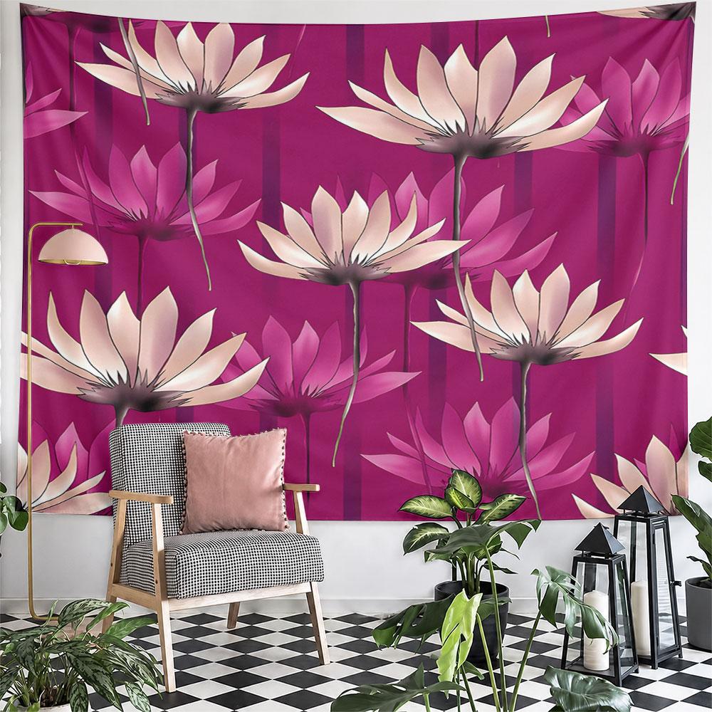 Elegant Pink Lotus Pattern Design Pattern Wall Hanging Tapestry Decorative Tapestry Home Decor for Bedroom and Living Room