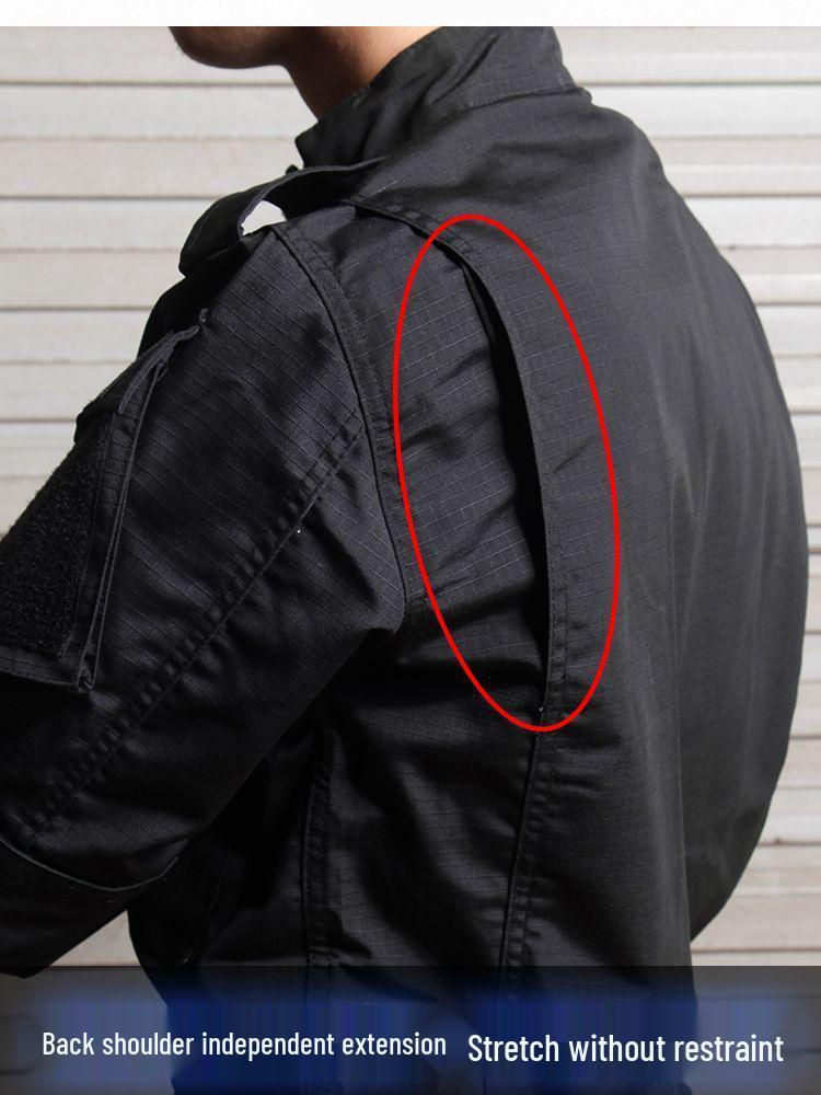 Męski ciemnoniebieski taktyczny garnitur treningowy outdoor: Odporna na ścieranie bojowa kurtka softshellowa