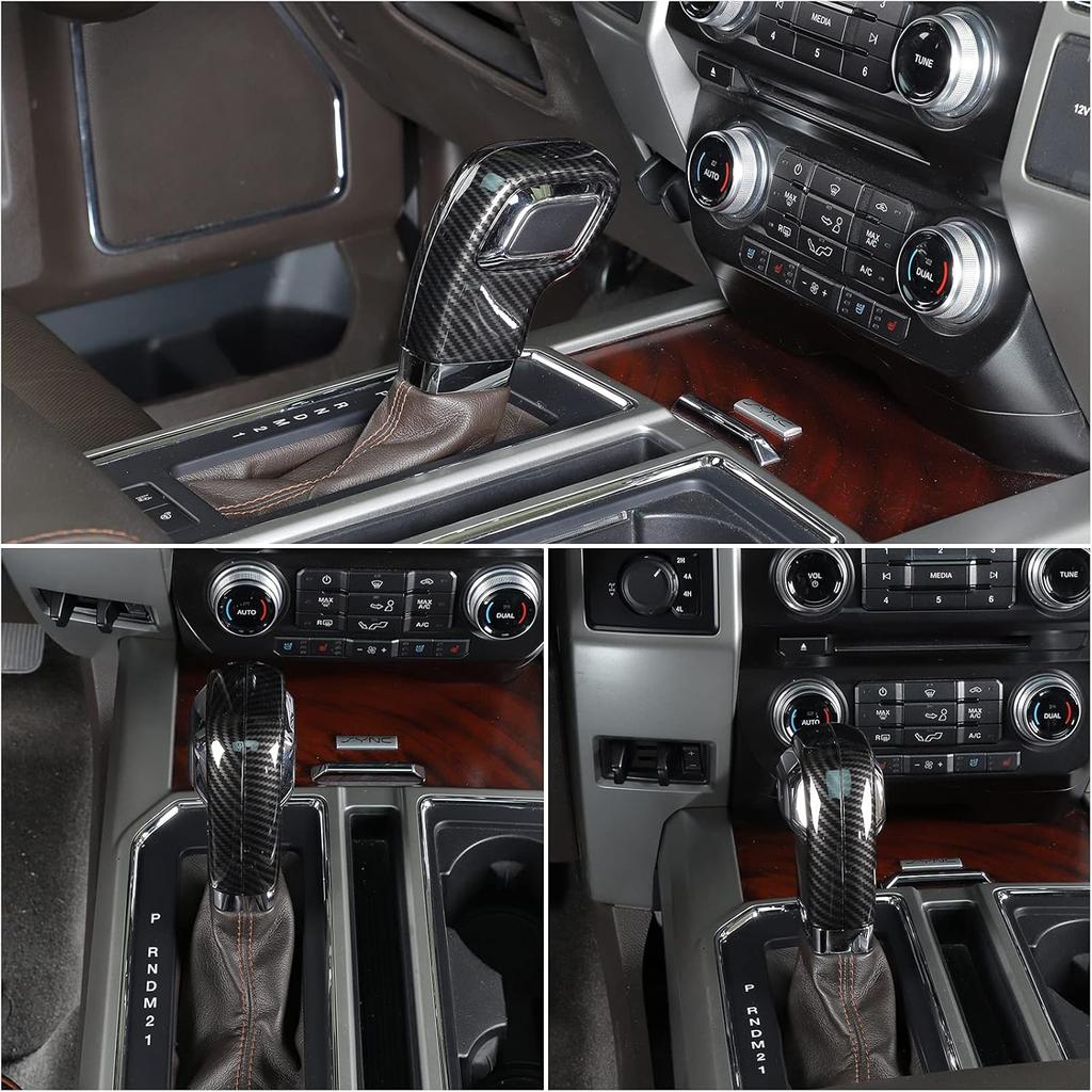 Cache-Pommeau de Levier de Vitesse JeCar Garniture Accessoires Intérieurs pour Ford F150 2015-2020 (Aspect fibre de carbone)