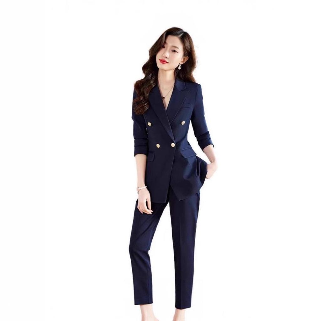 Veste de costume noire professionnelle pour femmes européennes et américaines - Manches longues, Printemps/Automne, Style étudiant, Vêtement de travail à tempérament