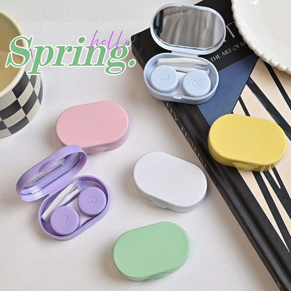 Portable Creamy Color Contact Lens Case with Mirror Leakproof Mini Eye Care Kit Container Travel Storage Box for Women