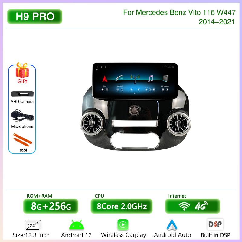 12.3" Android 12 Car Multimedia Video Player For Mercedes Benz Vito 116 W447 2014-2025 GPS Navigation8core CarPlay 4G 360Camera