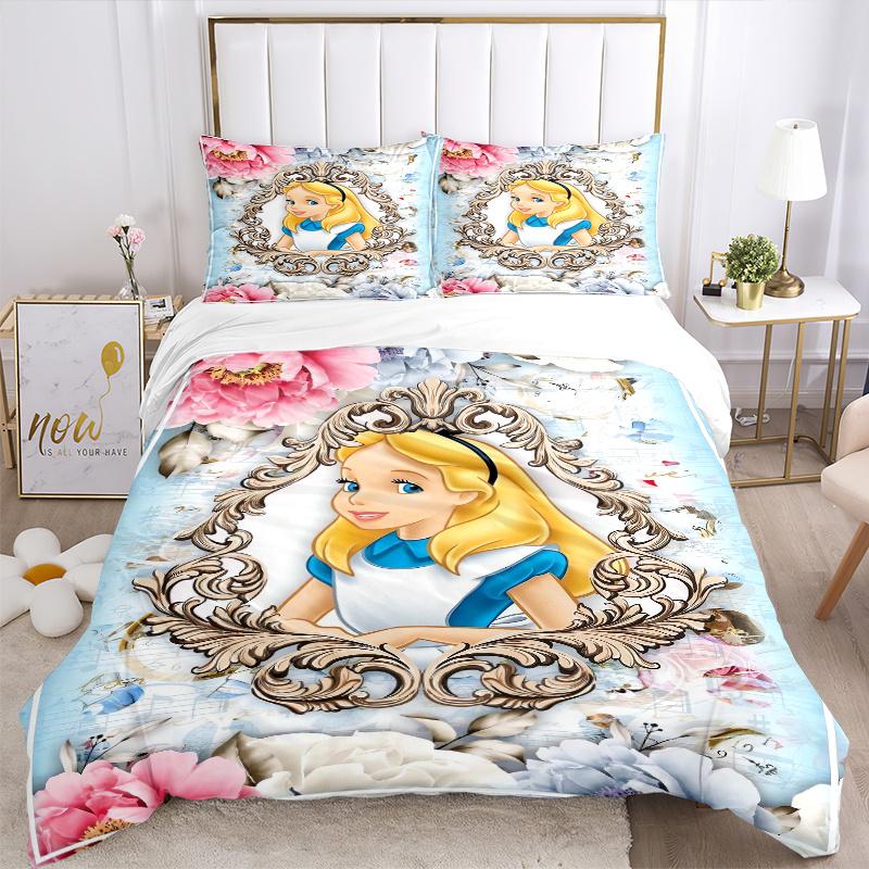 3pcs Princess Alice In Wonderland Bedding Set Includes 1 Quilt Cover and 2 Pillowcases, Comfortable B071