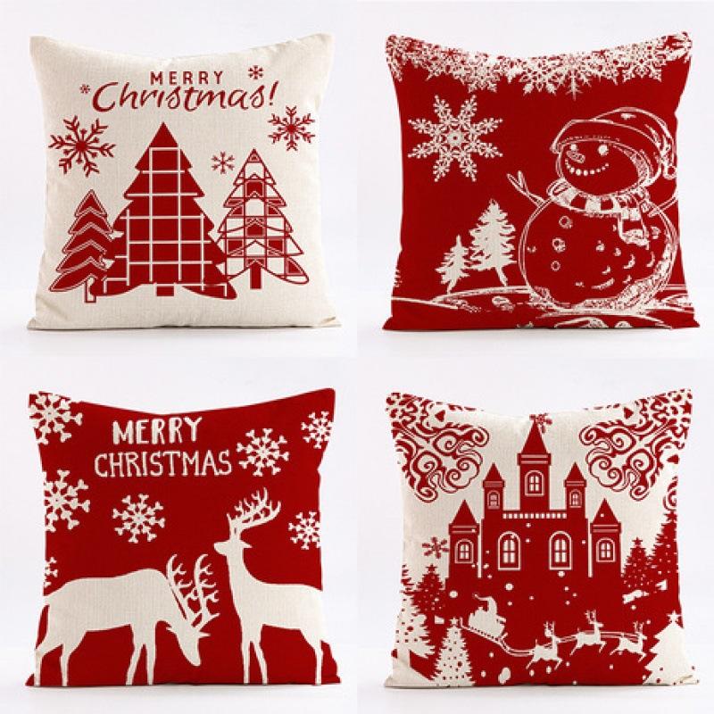 Weihnachts-Dekokissenbezug Leinen Festliches Weihnachtsthema Elch Schneeflocke Rückenlehne Wohnzimmer Sofa Dekoration Kissen Kissenbezug