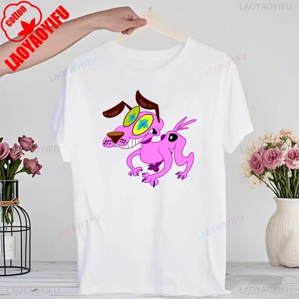 90er Cartoon Courage Der Feige Hund Grafik T-Shirt Retro Street Fashion Sommerkleidung Oberteile Geschenk Männer Frauen Paar Baumwoll-Tees