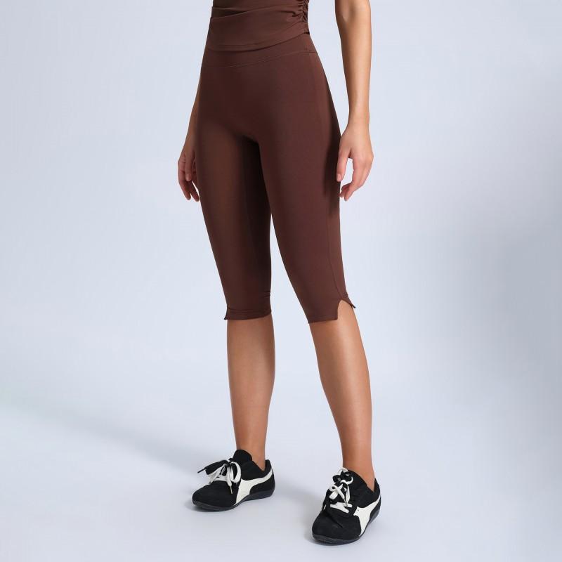 High-Waisted Yoga Shorts Women With Butt-Lifting Fit Knee-Length Split Leggings Breathable Nylon Workout Pants