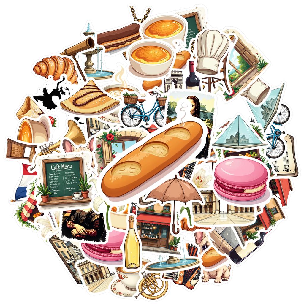 35pcs-100pcs Playful Culinary Delights Stickers Vintage French Culture Teacher Reward Stickers Graffiti Decals For Car Sticker