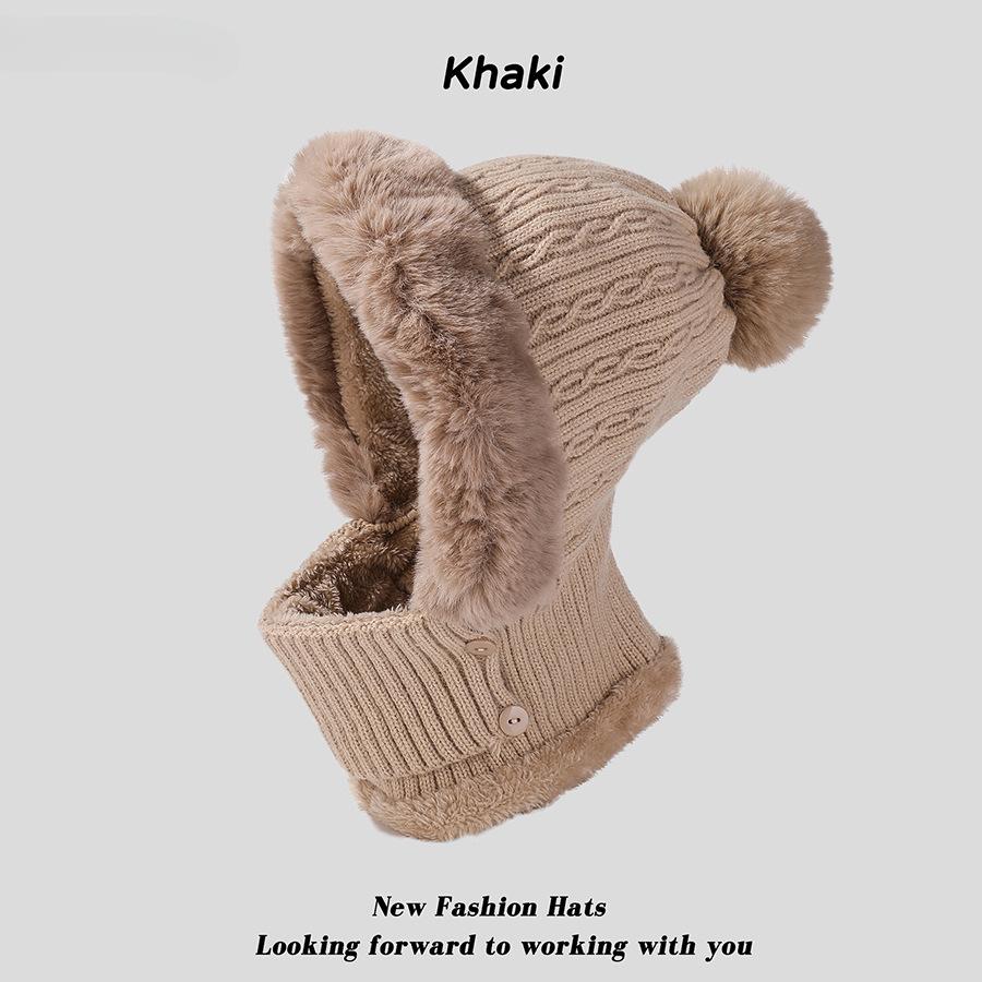 Winter Striped Women's Knitted Hat Scarf Warm Ear Protection Hat
