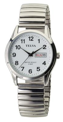 CREPHA Analoge Uhr mit elastischem Datums-Wochentags-Armband für Herren, Anzeige, Anzeige, Wasserbeständig, Weiß, TE-AM179-WTS