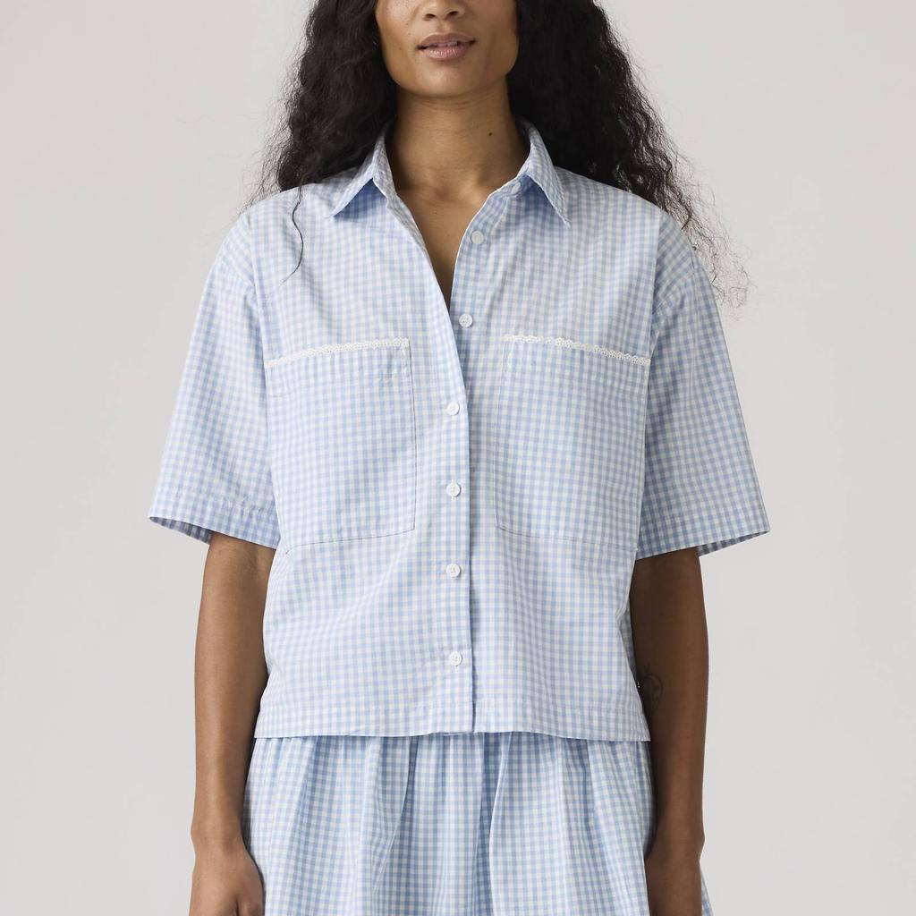 Levis Loose Soft Checkered Pointed Collar Button Short Sleeve Shirt Women Shirts 005O8-0000