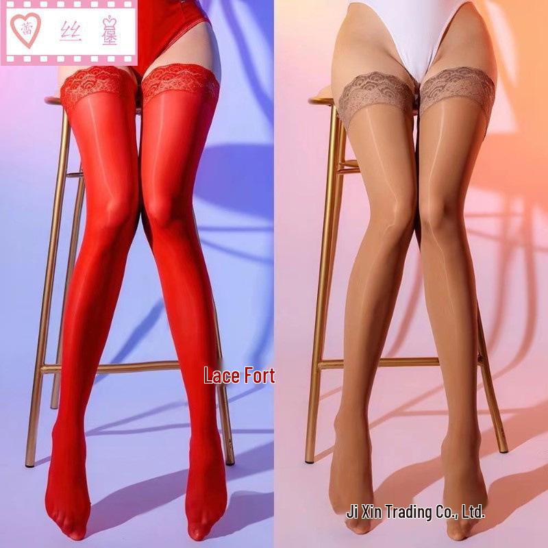 Silky Shiny Lace Silicone Non-Slip Long Thigh-High Stockings