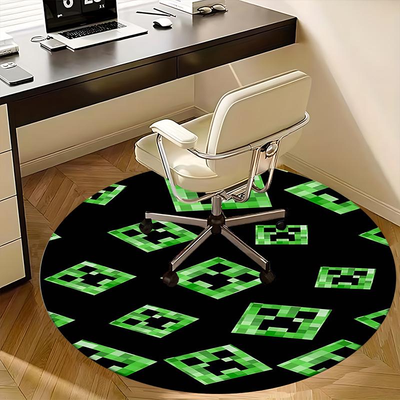 Alfombrilla para silla con patrón de arte de píxeles de Creeper de Minecraft, Alfombra redonda, Alfombra de oficina, Lavable a máquina, Antideslizante, Adecuada para salas de estar, dormitorios