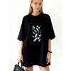 Oversized T Shirt Dress Black Abstract Eyes And Smiles Print Casual Wear