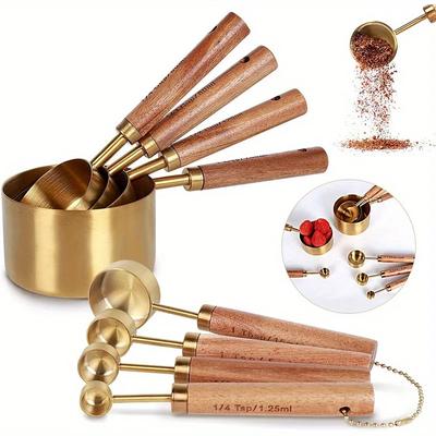4/8 Stück Messbecher Löffel aus Edelstahl mit Holzgriff Backwerkzeuge Kaffeemesslöffel-Set Bartending-Waage Zubehör