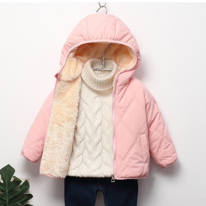 Children's Autumn and Winter Padded Short Solid-coloured Jacket with Hood Thickened Warm Outerwear