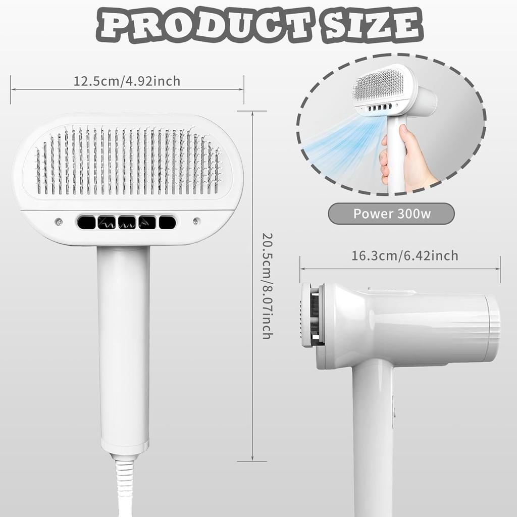 2-in-1 Pet Hair Dryer with Slicker Brush Overheating Protection 3 Blowing Modes Low Noise Dog Grooming Blower with Comb Brush