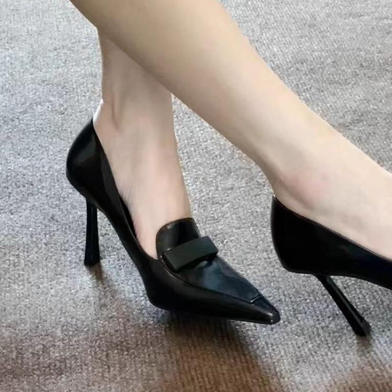

Fashion 2025 Early Spring New High Heels for Women s Sexy Leather Small Square Buckle Pointed Toe Shallow Mouth Elegant Slim Heels Shoes 42 чёрный