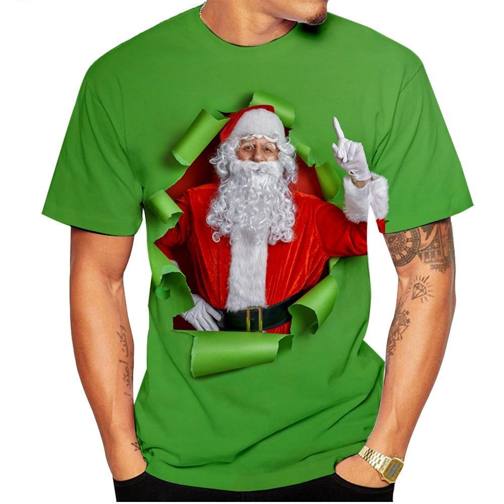 New Fashionable Men's T-shirt Santa Claus Casual 3D Printed Summer Hip-hop Round Neck Cool Christmas Short Sleeved Shirt
