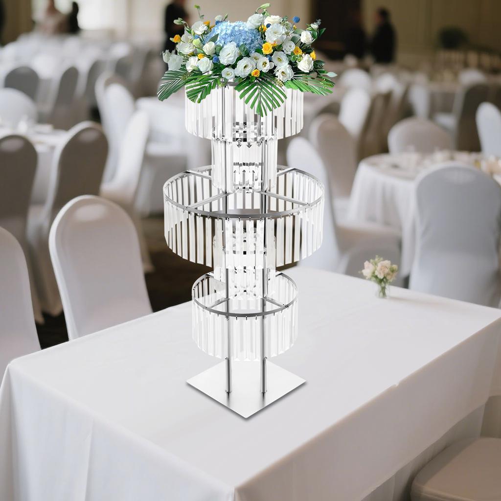 5-Tier Crystal Flower Stand,43.3-inch Round Chandelier Base w/Square Bottom,Wedding Table Decoration,for Birthday Parties