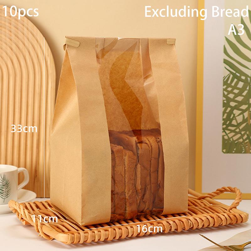 New 10 PCS Iron Wire Kraft Paper Window Toast Bread Cookies Packaging Bag Baking Biscuit Oil Proof Slice Cake Storage Pouches