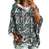 Women's Vintage Floral Print Hooded Pullover Top with Three-Quarter Sleeves for Casual Everyday Wear